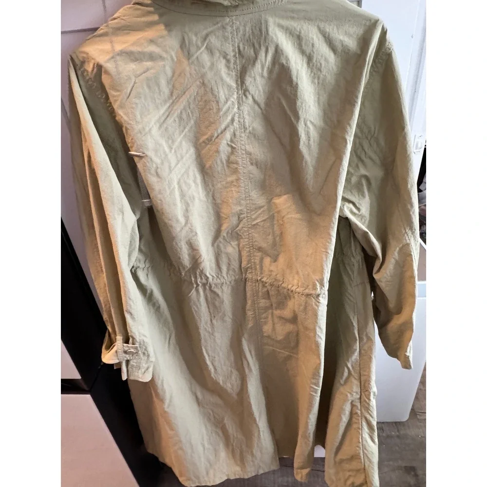 Plastic Island Womens Sage‎ Green Hooded Lightweight Trench Coat Jacket Small
